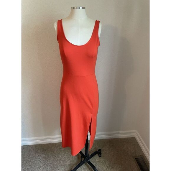 27 EDIT Dresses & Skirts - Open Edit Dress Women S Orange Bodycon Tank Slit Jersey Tight Sexy Basic Preppy